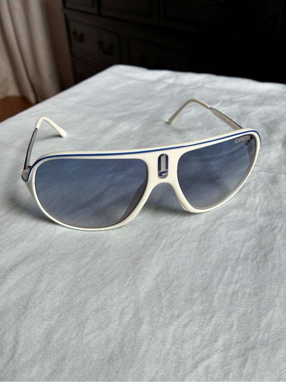 Carrera White Frame Sunglasses with Blue Lenses